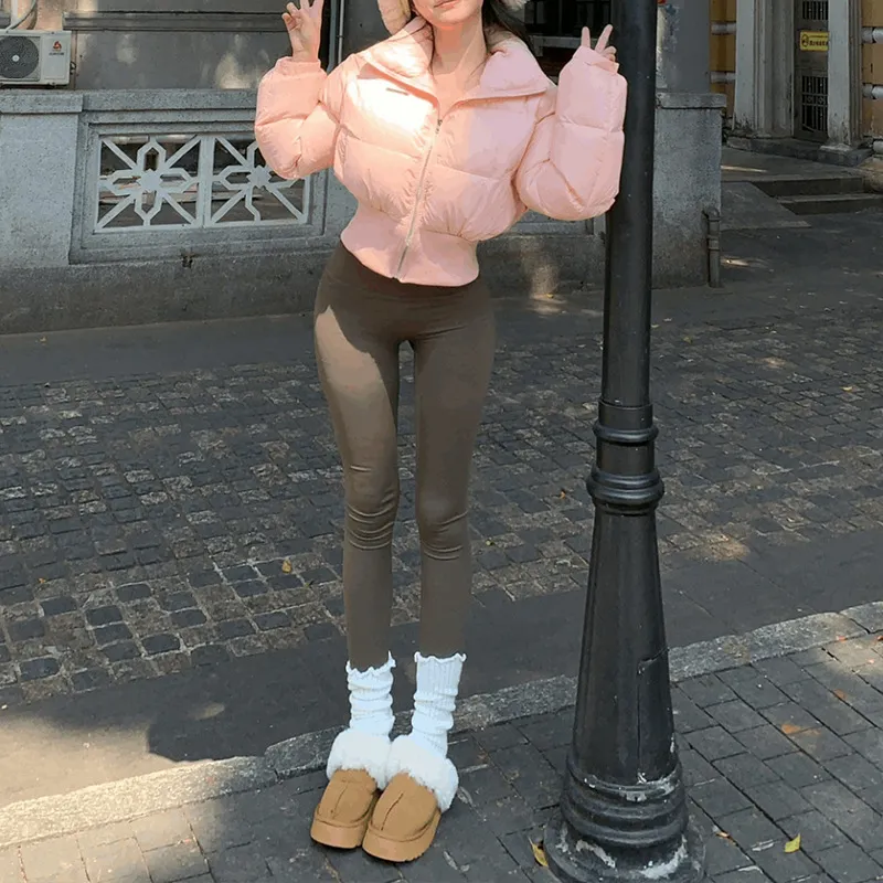 咖啡色设计感显瘦短款棉服女20棉衣/棉服
