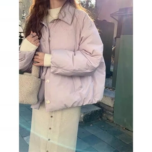 宽松版型时尚休闲百搭紫色短款棉服女小个子2025年冬季新款外套
