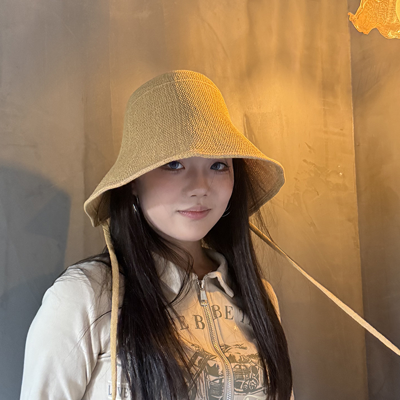 镂空沙滩帽度假草编渔夫帽女夏季百搭遮脸遮阳纯色帽显脸小水桶帽