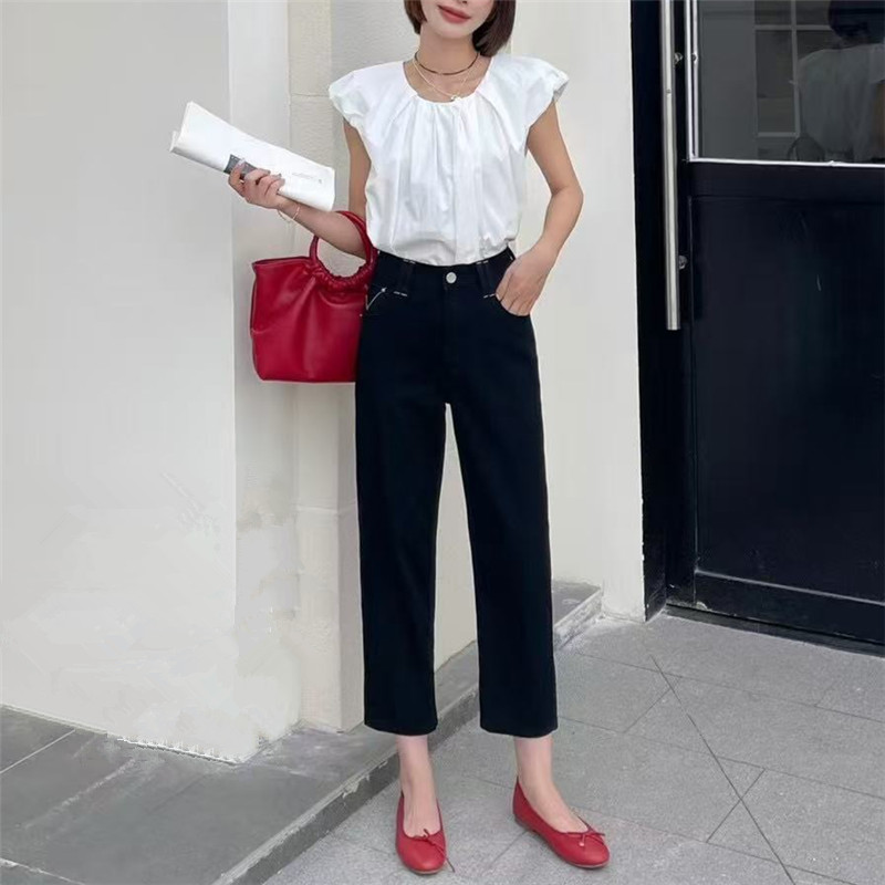 优+欧货四面弹牛仔烟管裤女2025夏季新款薄款高腰显瘦九分直筒裤