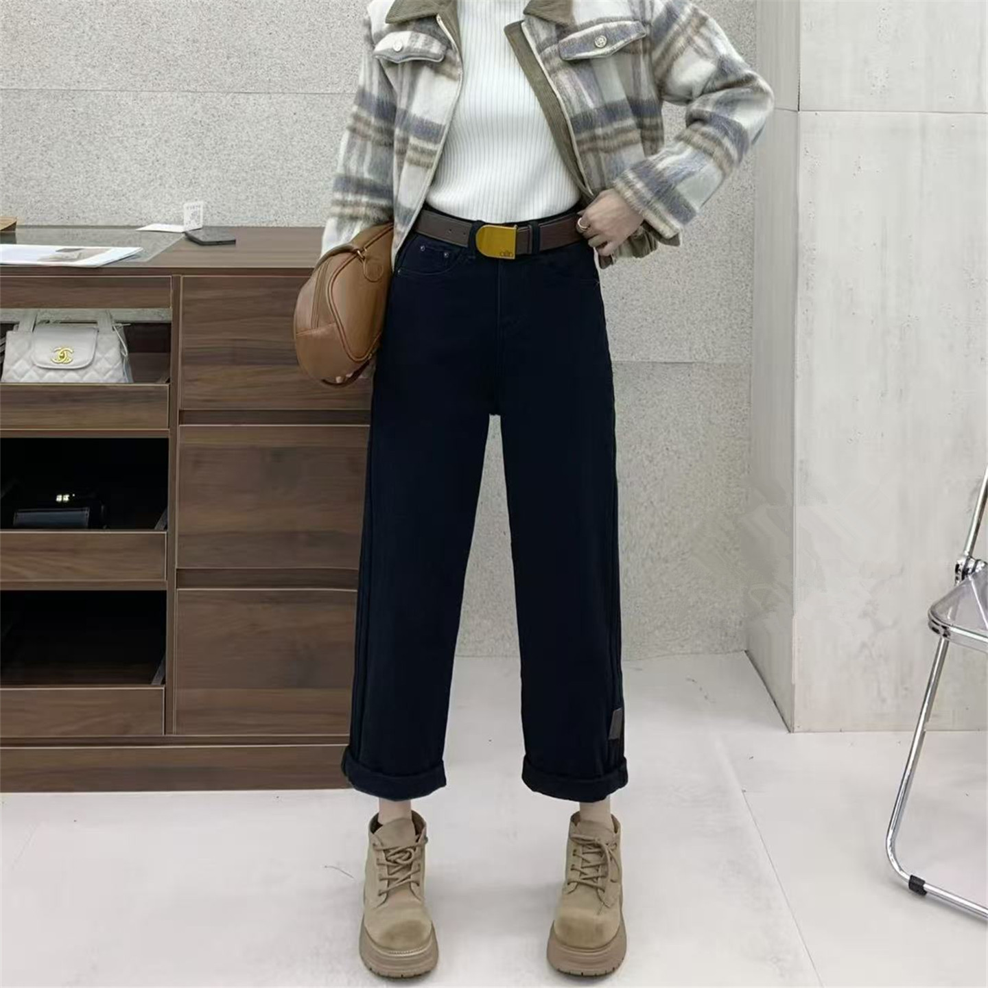 加厚保暖超柔密密绒牛仔法棍裤