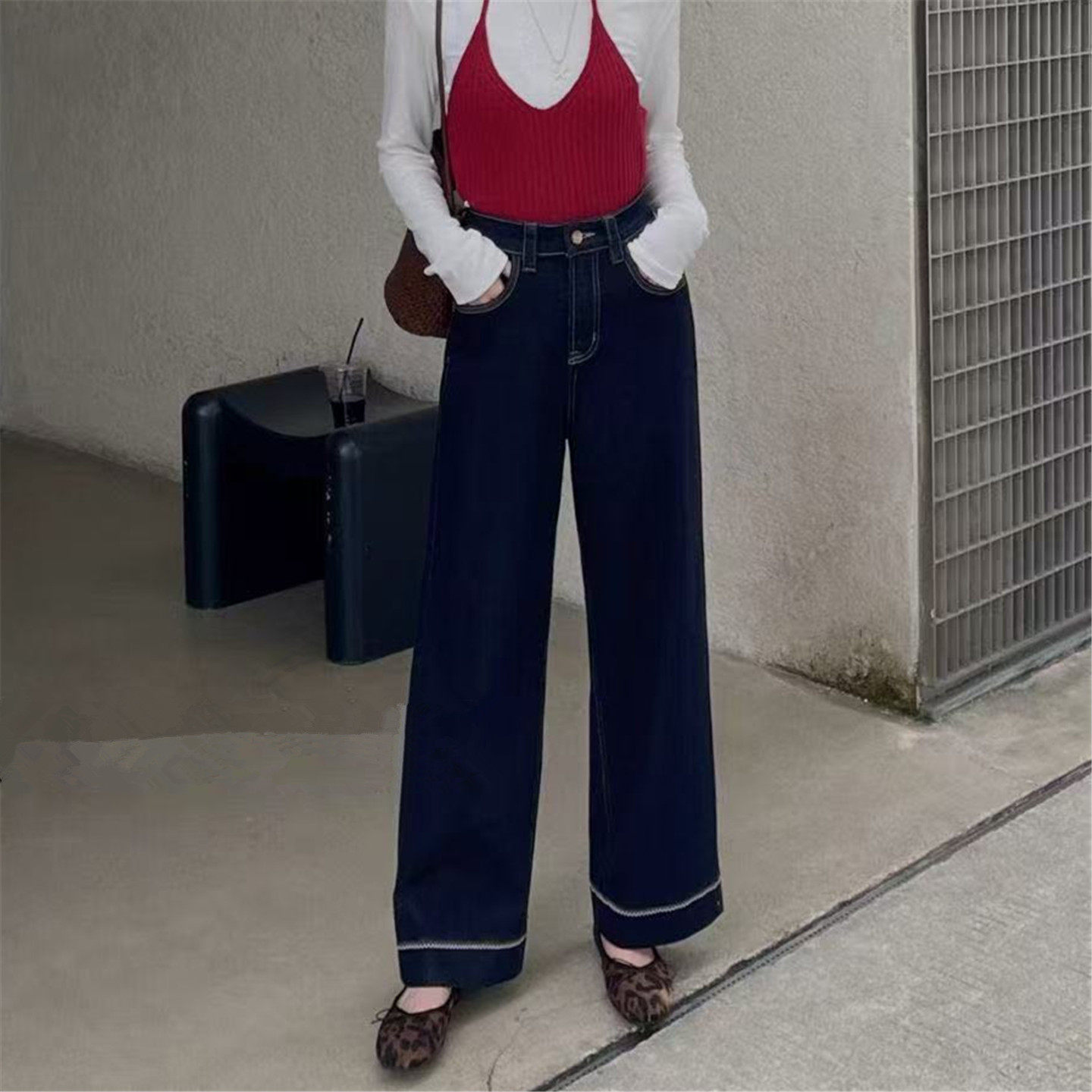 优+四面弹山本裤牛仔阔腿裤女2026春秋九分高腰宽松显瘦直筒裤