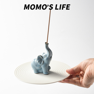 陶瓷吉象吉祥如意线香香插檀香炉香薰炉香座底座家用室内茶桌摆件