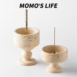 黄洞石香薰炉香插侘寂风线香底座小众高级感家用香托盘香薰炉子