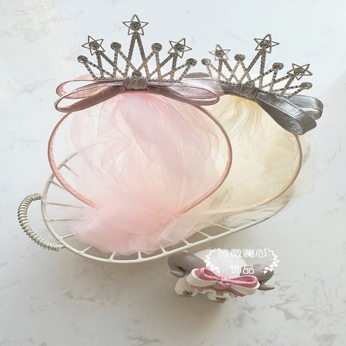 新款儿童可爱公主头纱皇冠发夹