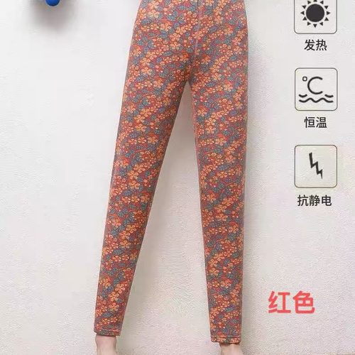 11511女士羊毛蚕丝翠花加厚保暖印花秋冬季高弹打底裤