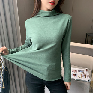 阳离子打底衫女韩国春秋新款半高领纯色高弹保暖百搭长袖衫保暖衫