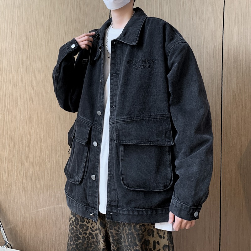 春秋季美式工装复古牛仔夹克男潮牌原宿风休闲痞帅潮流宽松外套