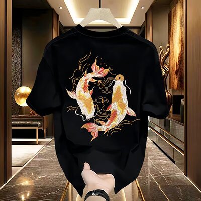 2025新款新中式锦鲤印花短袖T恤