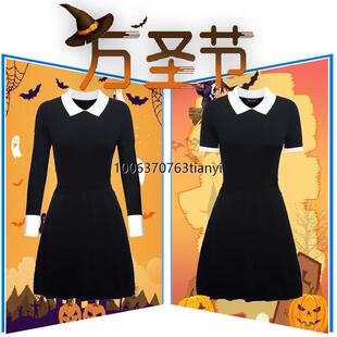 亚当斯一家cos服万圣节 星期三亚当斯黑色洋装COSPLAY服装现货
