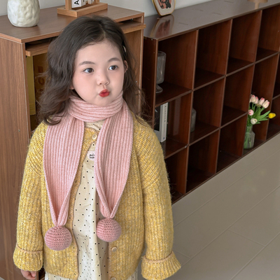 韩版儿童针织毛球围巾秋冬保暖