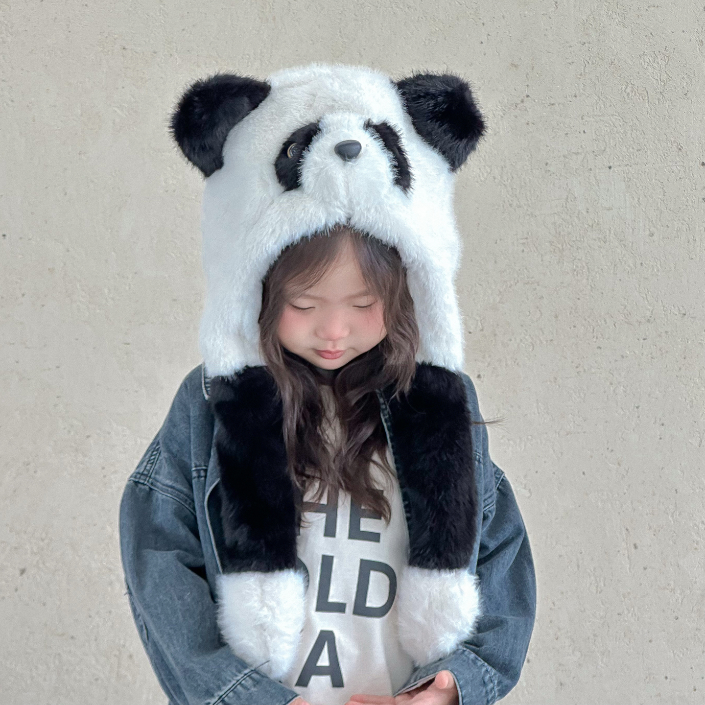 儿童可爱熊猫帽子保暖一捏可以动