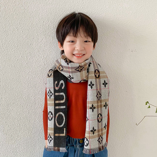 儿童宝宝围巾秋冬季男童保暖女童防风护颈格子羊绒围脖2025新款潮