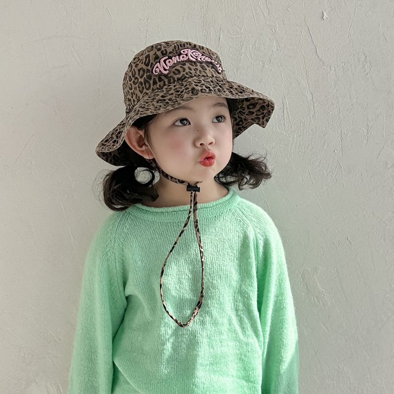儿童豹纹渔夫帽遮阳防晒时尚潮流