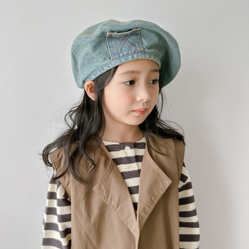 儿童牛仔贝雷帽女童日系气质画家帽子春秋季男童时尚休闲蓓蕾帽潮