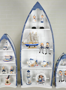 地中海风格木制做旧书柜储物柜船