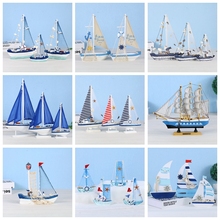 地中海帆船模型摆件木质做旧工艺船蓝白贝壳船家居装饰品礼品包邮