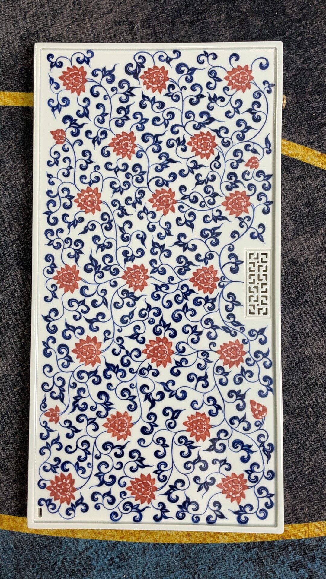50*26青花釉里红缠枝莲干湿二用茶盘景德镇陶瓷手工手绘