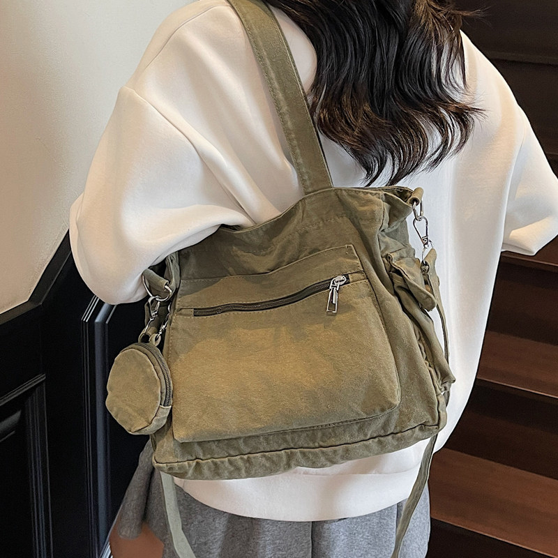 2025新款时尚百搭帆布包包女式休闲单肩斜挎包大容量上课托特包潮