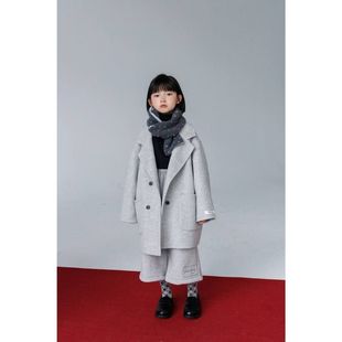 秘密花園新款 男女童M6650 加厚保暖羊毛呢大衣秋冬翻領外套中長款