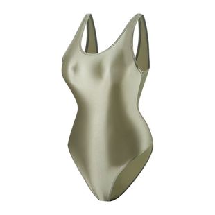 紧身连体服光泽丝纯色打底圆领体服塑身丝滑高叉形体体操泳衣