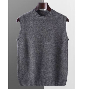 100纯羊毛马甲男圆领软糯毛衣针织无袖坎肩稳重商务休闲秋冬背心