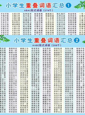 小学生语文重叠语词大全汇总ABAC AABB ABCC ABAB AABC式挂图墙贴
