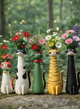 跨境热销 Quirky Cat Vase 造型奇特的猫狗花瓶家居装饰树脂摆件