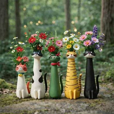 跨境热销 Quirky Cat Vase 造型奇特的猫狗花瓶家居装饰树脂摆件