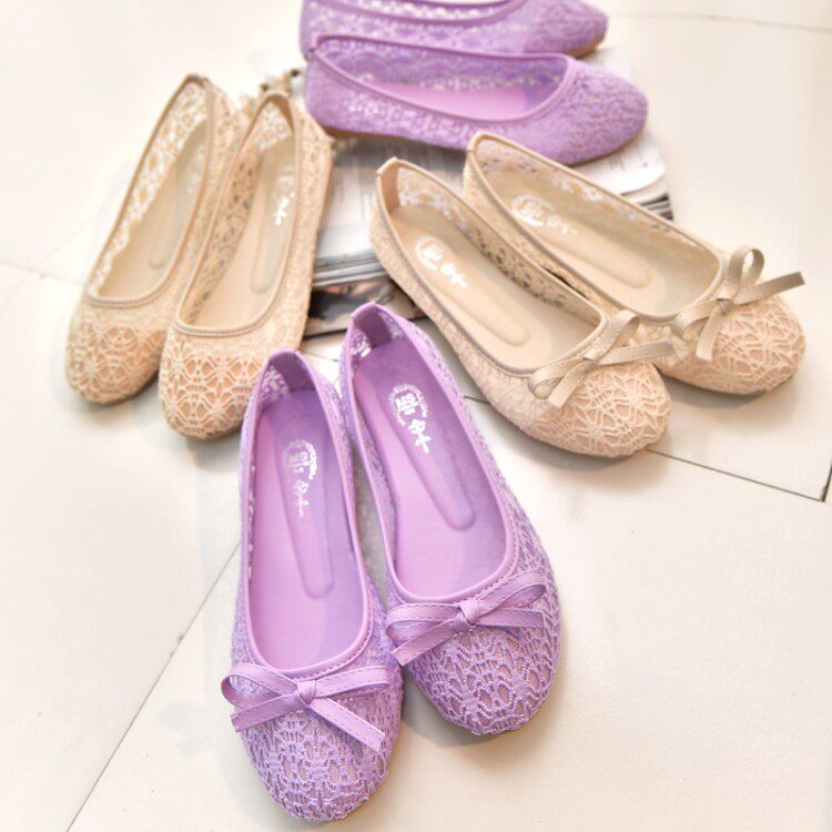 FLAT LARGE SIZE 40 LACE WOMENS SHOES BLACK WORK SHOES DRIVING BEANIE SHOES BALLET SHOES SHALLOW ROUND TOE BOW