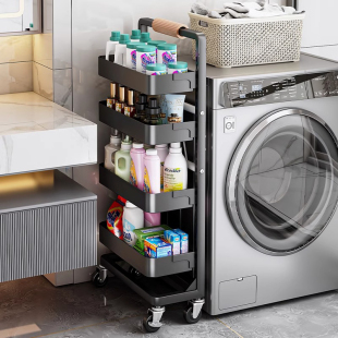 卫生间夹缝置物架多层浴室移动落地小推车洗衣机旁转角缝隙收纳架