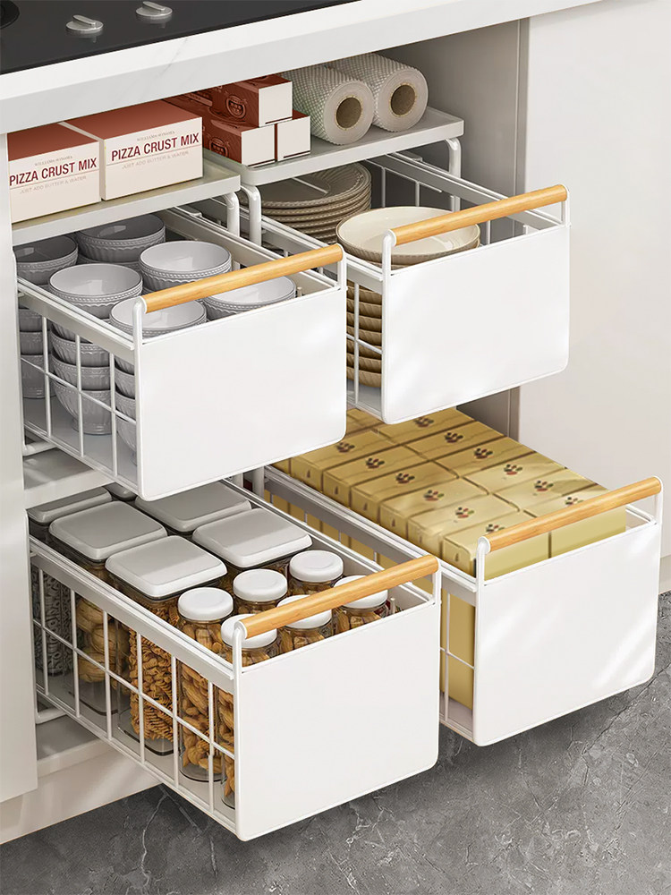 免安装柜拉篮厨房双层抽屉式调味角碗篮零食柜在水槽储物架下