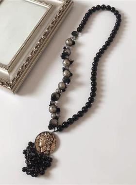 原创设计师项链毛衣链玻璃珠女