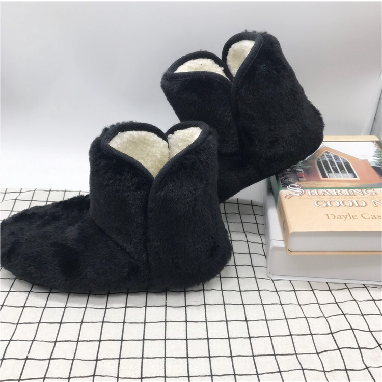 日系加厚底黑色加绒棉鞋女冬天保暖家居软底防水防滑中高筒棉靴子