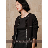 芝美日禾 48支双股100%强缩绵羊毛撞色织带小香风箱型开衫 小外套