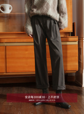 芝美日禾 步履设计感对褶人字纹直筒西装裤通勤百搭休闲裤