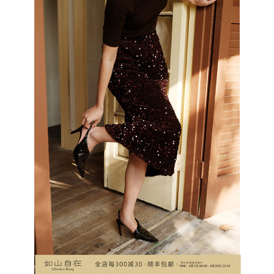 芝美日禾 璀璨氛围感闪耀blingbling丝绒亮片半身裙节日约会