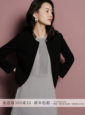 芝美日禾 雕刻级极简无领无扣醋酸黑色西装小个子通勤外套女