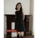 断码 清仓5折 法式 钉珠羊毛蚕丝黑色无袖 极简气质连衣裙