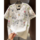 百搭休闲半袖 夏季 上衣欧货 T恤男士 时尚 新款 潮牌扎染印花圆领短袖