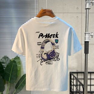 重磅短袖T恤男夏季新款圆领印花潮牌合身衣服休闲百搭体恤衫上衣