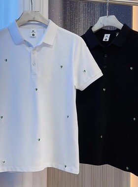 夏季款有领男修身半袖潮流潮牌双色小爱心刺绣气质百搭短袖polo衫