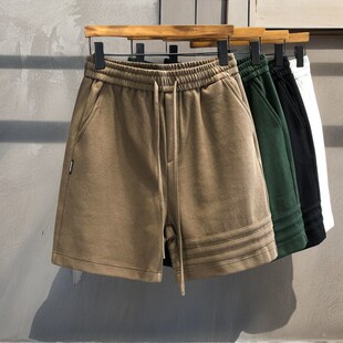 三条杠设计高端重磅运动休闲短裤男士裤子夏季宽松五分裤美式卫裤