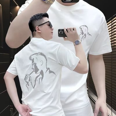 男士纯棉短袖欧货高端轻奢修身t恤夏季新款潮牌时尚圆领个性上衣