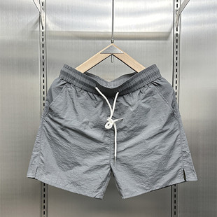 薄款 情侣抽绳纯色沙滩裤 冰丝速干短裤 2024潮牌休闲三分裤 男士 夏季