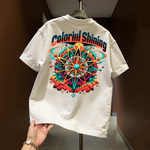 潮牌个性 夏季 印花百搭美式 青年时尚 男 纯棉短袖 圆领休闲打底衫 男士