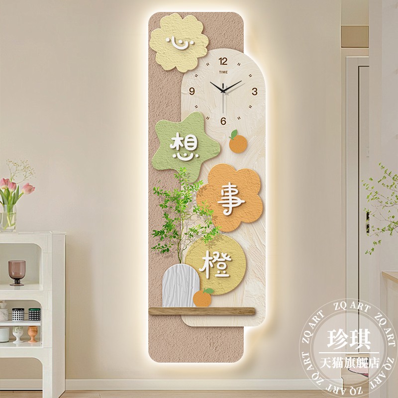 创意心想事成北欧小清新玄关装饰画 画走廊客厅装饰背景墙时钟表图片