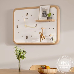 原木风北欧电表箱装饰画餐厅钟表时钟遮挡配电箱遮丑实木置物挂画