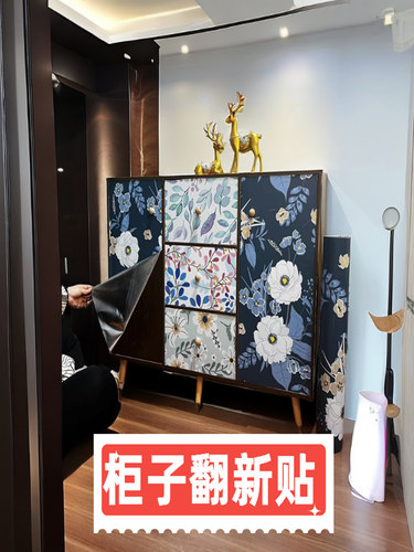 复古田园风柜子翻新壁纸自粘