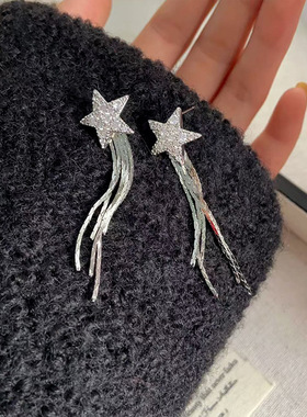 长款锆石流耳环轻奢气质耳坠高级感2025新爆款耳饰耳夹女无耳洞